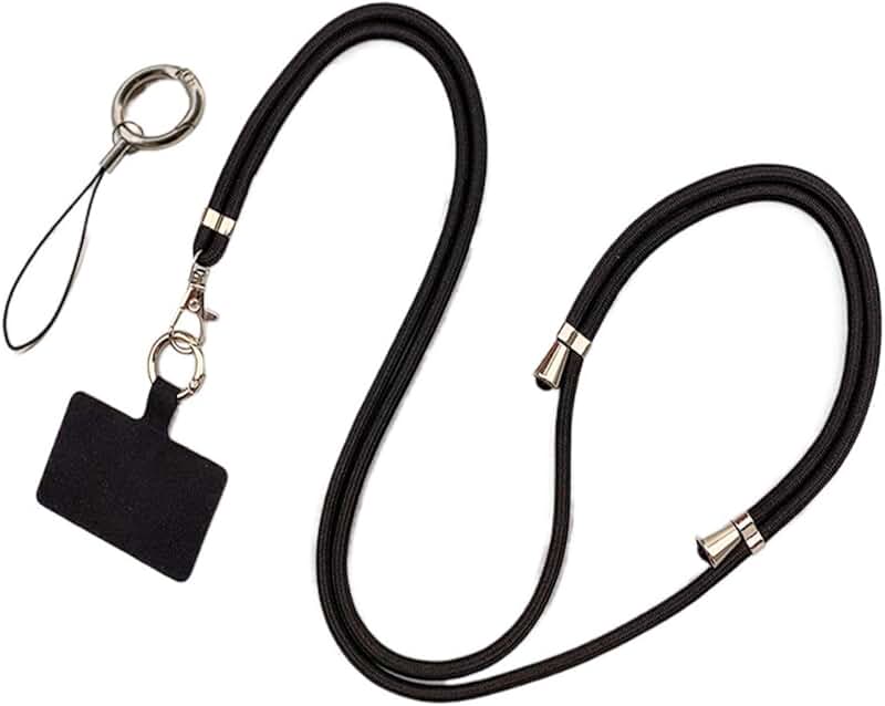 Adjustable Black Phone Lanyard with Thick Rope