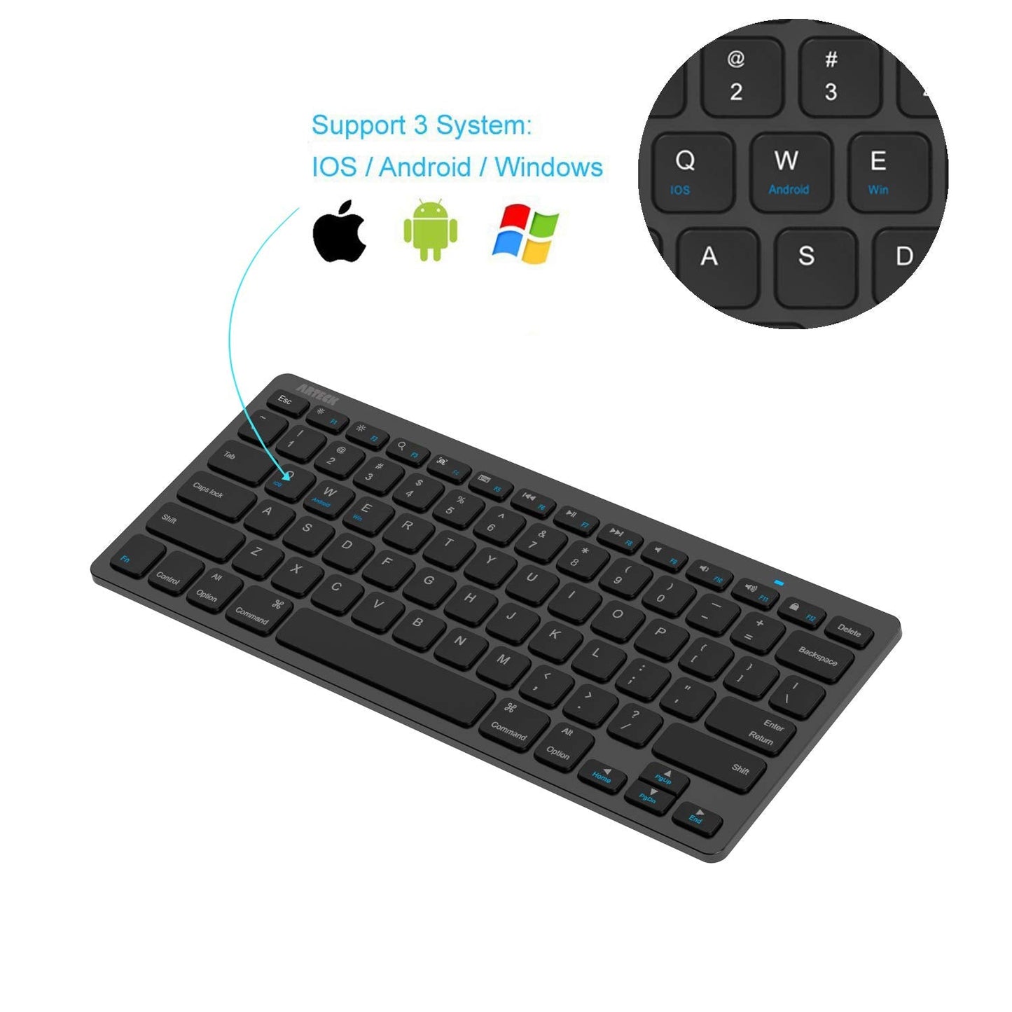 Ultra-Slim Bluetooth Keyboard Compatible with iPad 10.2-inch/iPad Air/iPad 9.7-inch/iPad Pro/iPad Mini, iPhone and Other Bluetooth Enabled Devices Including iOS, Android, Windows, Black