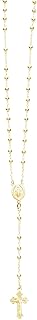 Yellow Gold-tone Cross Praying Necklace with Virgin Mary Beads