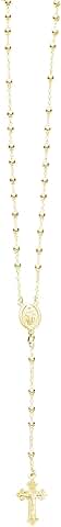 Yellow Gold-tone Cross Praying Necklace with Virgin Mary Beads