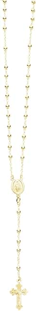 Yellow Gold-tone Cross Praying Necklace with Virgin Mary Beads
