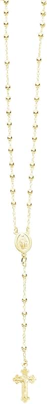 Yellow Gold-tone Cross Praying Necklace with Virgin Mary Beads