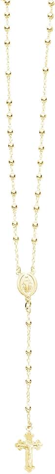 Yellow Gold-tone Cross Praying Necklace with Virgin Mary Beads