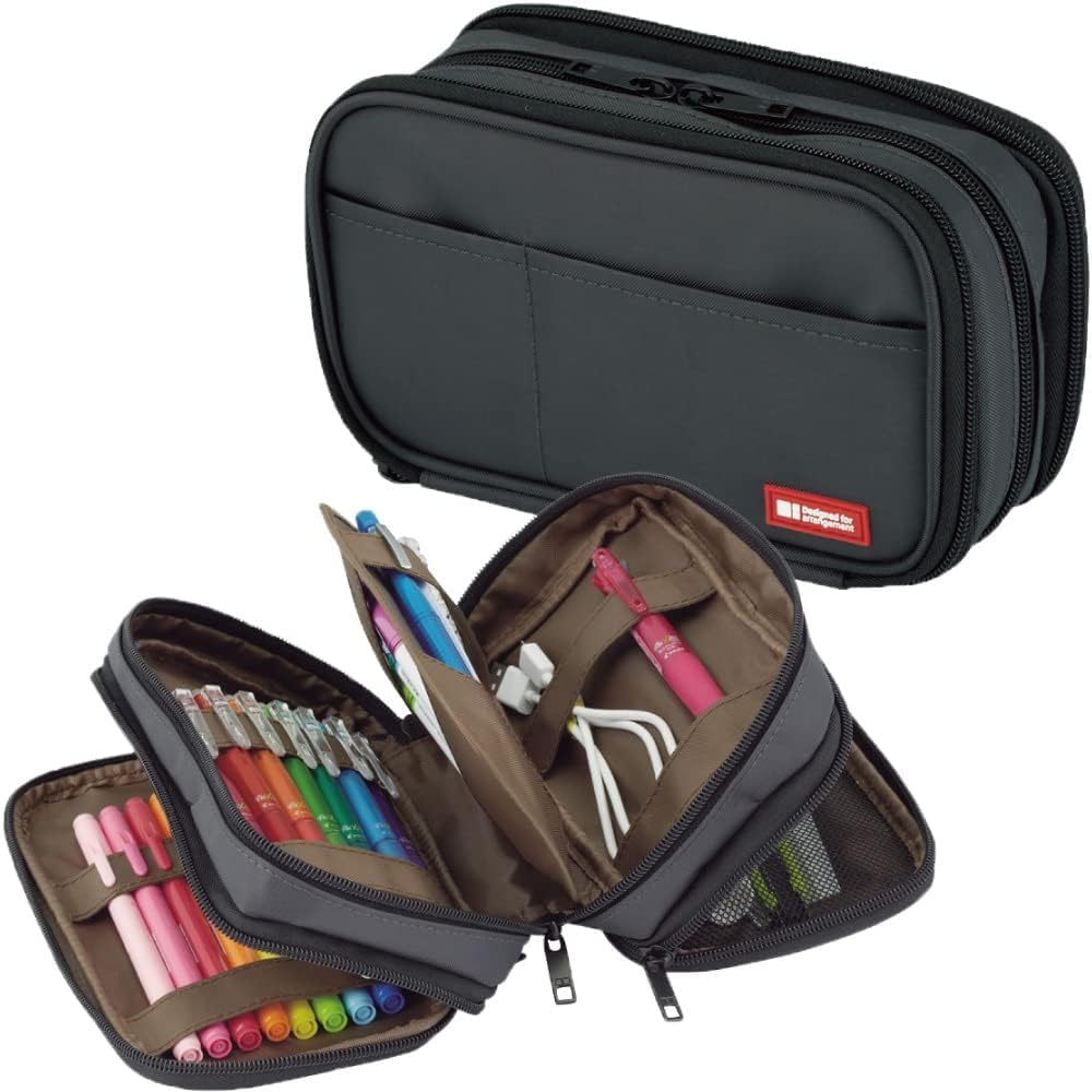 Large Capacity Triple Zipper Pencil Case with 8 Compartments