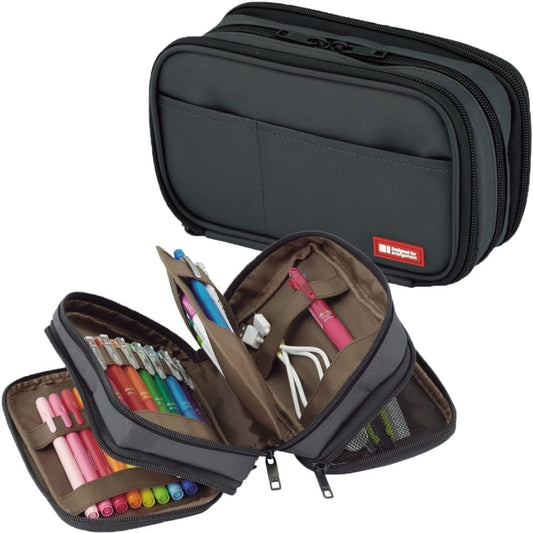 Large Capacity Triple Zipper Pencil Case with 8 Compartments
