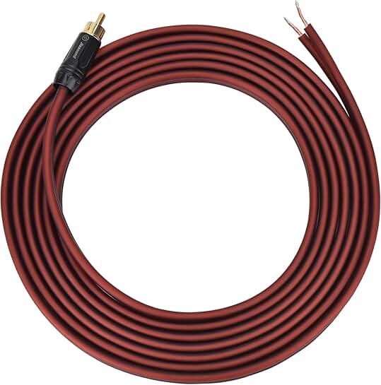Gold-Plated RCA to Bare Wire Speaker Cable, 50FT