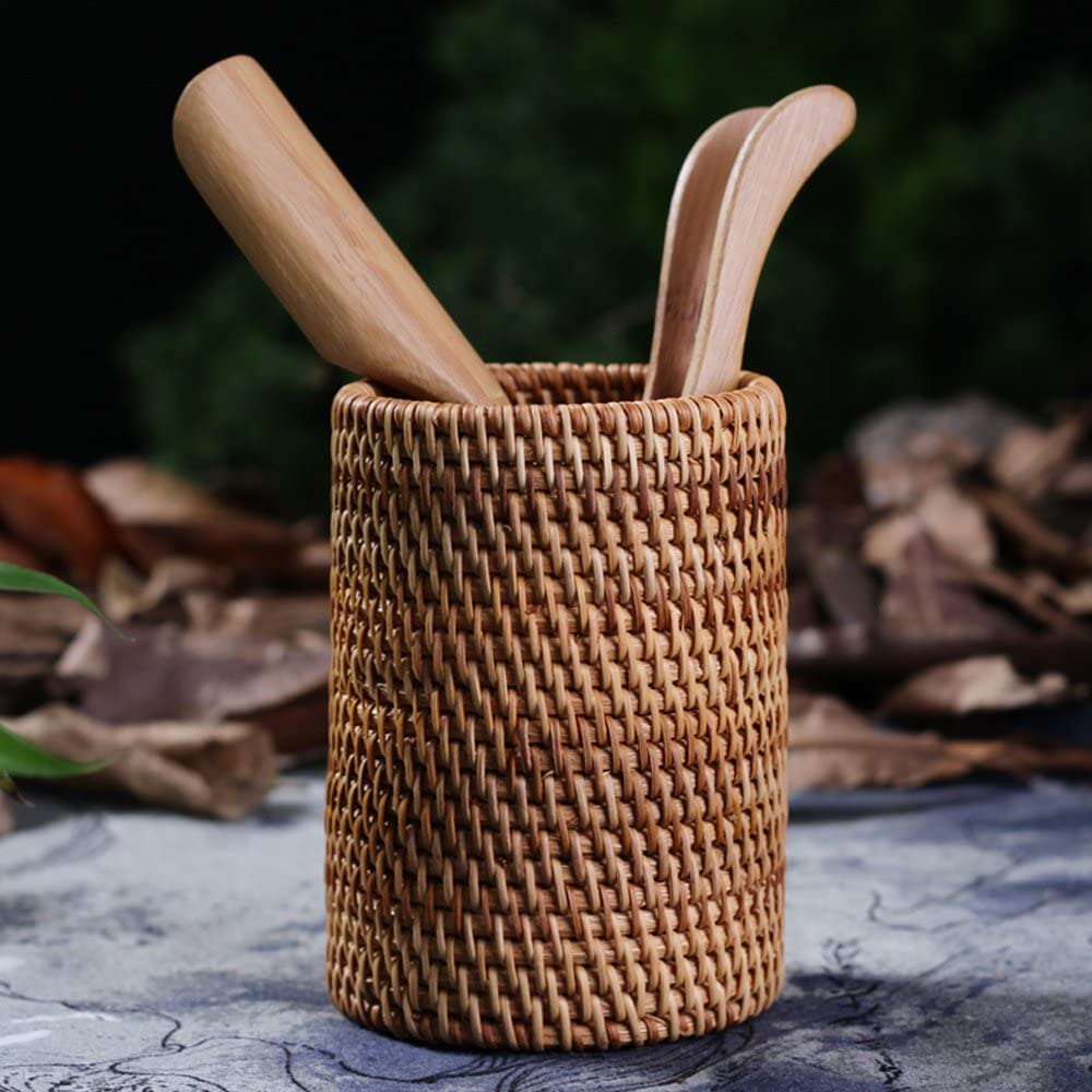Brown Rattan Desk Organizer and Pen Holder