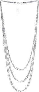 Long layered silver beaded waterfall necklace