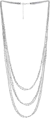 Long layered silver beaded waterfall necklace
