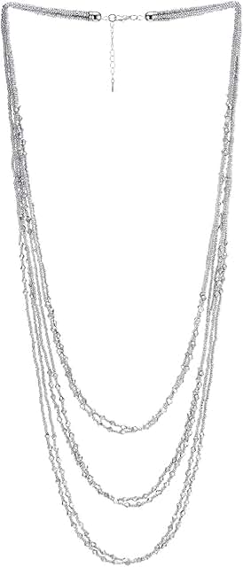 Long layered silver beaded waterfall necklace