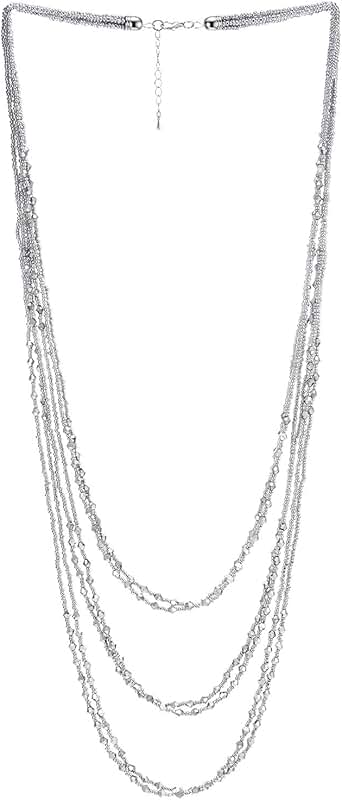 Long layered silver beaded waterfall necklace