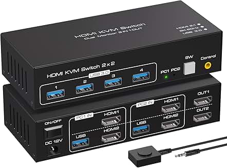 8K HDMI KVM Switch for Two Monitors and Computers