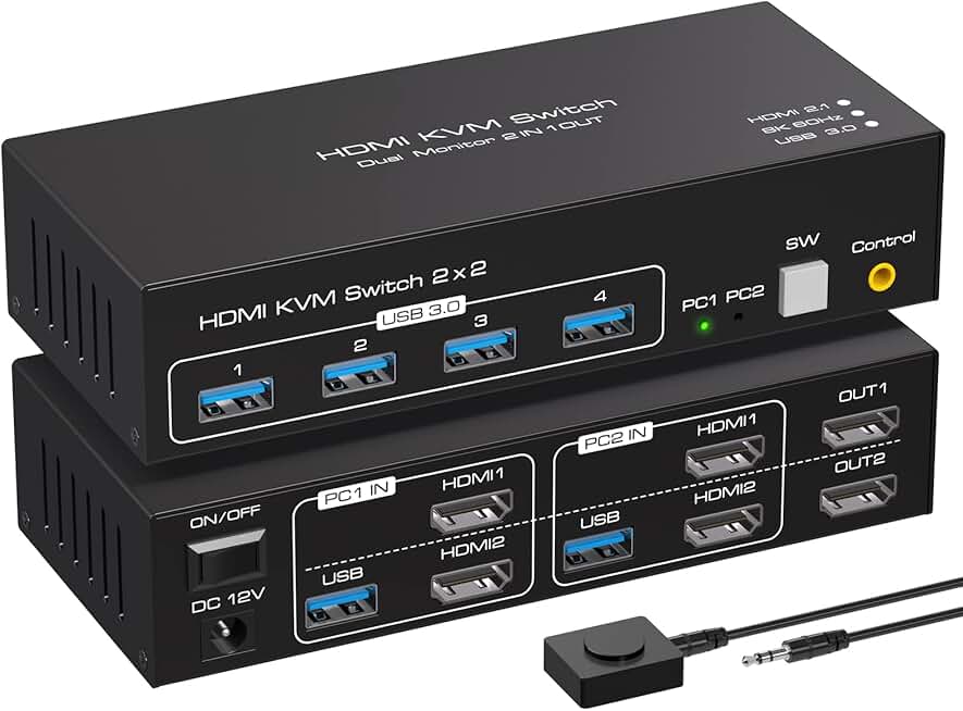 8K HDMI KVM Switch for Two Monitors and Computers