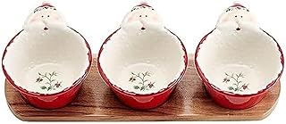 Set of 3 Winterberry Santa Dip Bowls with Wood Base