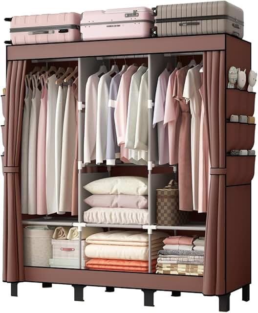Large Grey Portable Closet with Shelves and Pockets