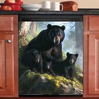 Mother Bear and Cubs Kitchen Dishwasher Magnet Cover