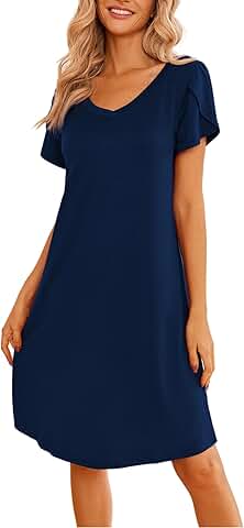 Women's Short Sleeve Nightgown with V Neck and Petal Sleeves