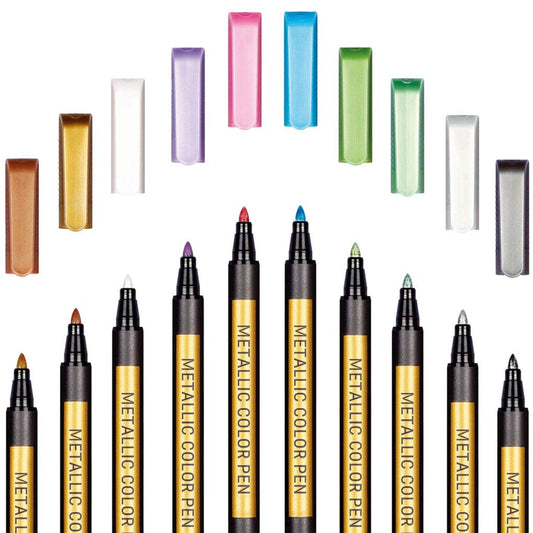 10 Colors Metallic Paint Marker Pen Kit 2mm Bullet Tip