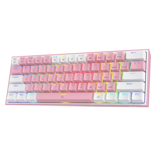 K617 Fizz 60% Wired RGB Mechanical Keyboard with 61 Keys and Pink and White Keycaps