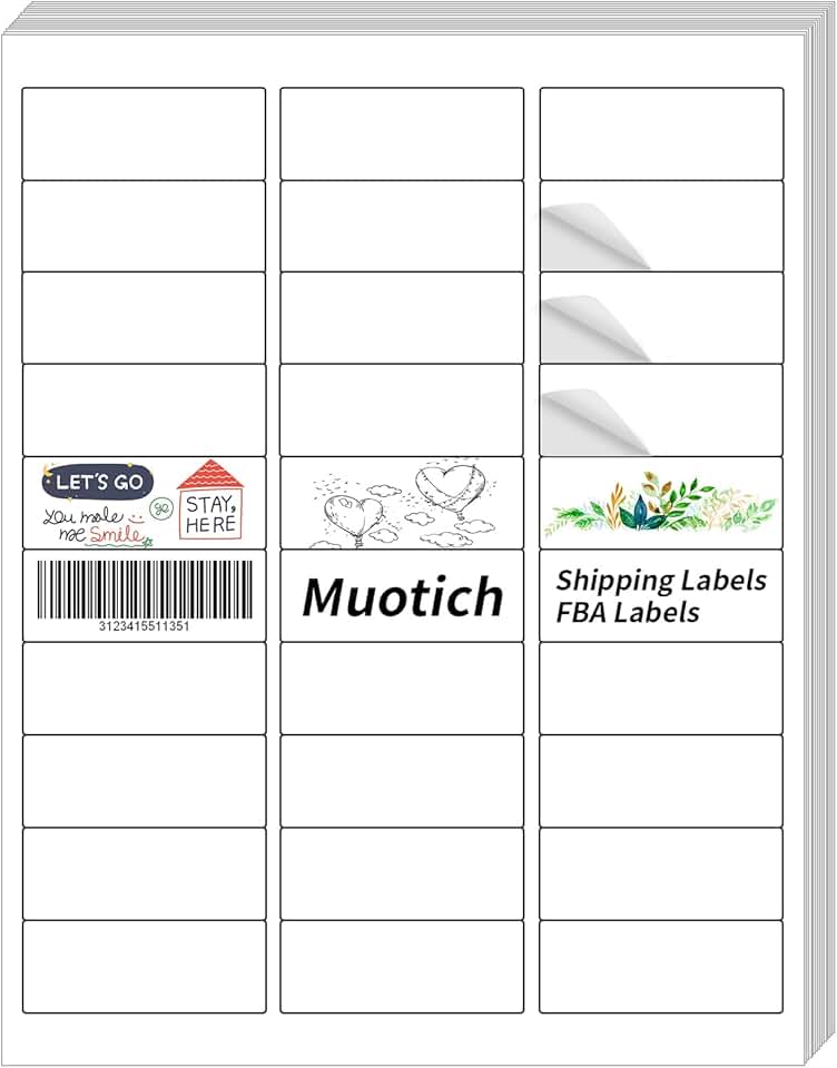 500 Sheets of 1" x 2-5/8" White Shipping Labels