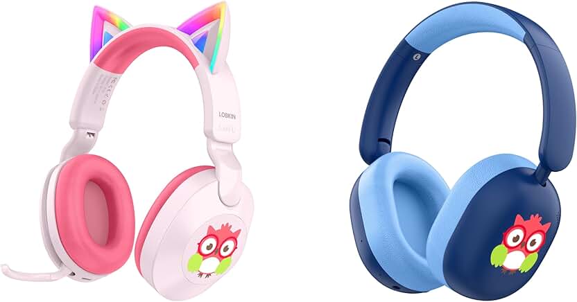Kids Bluetooth Headphones with Cat Ears and LED Lights