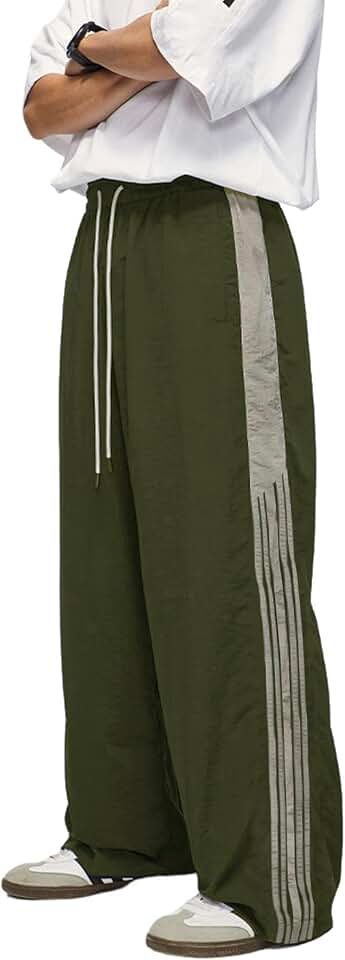 Striped Wide Leg Cargo Pants with Drawstring