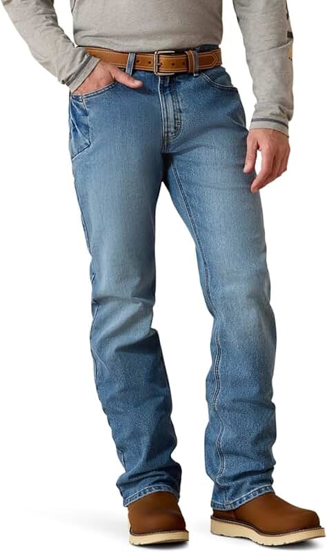 Men's Low Rise Boot Cut Work Jeans in Blue Haze