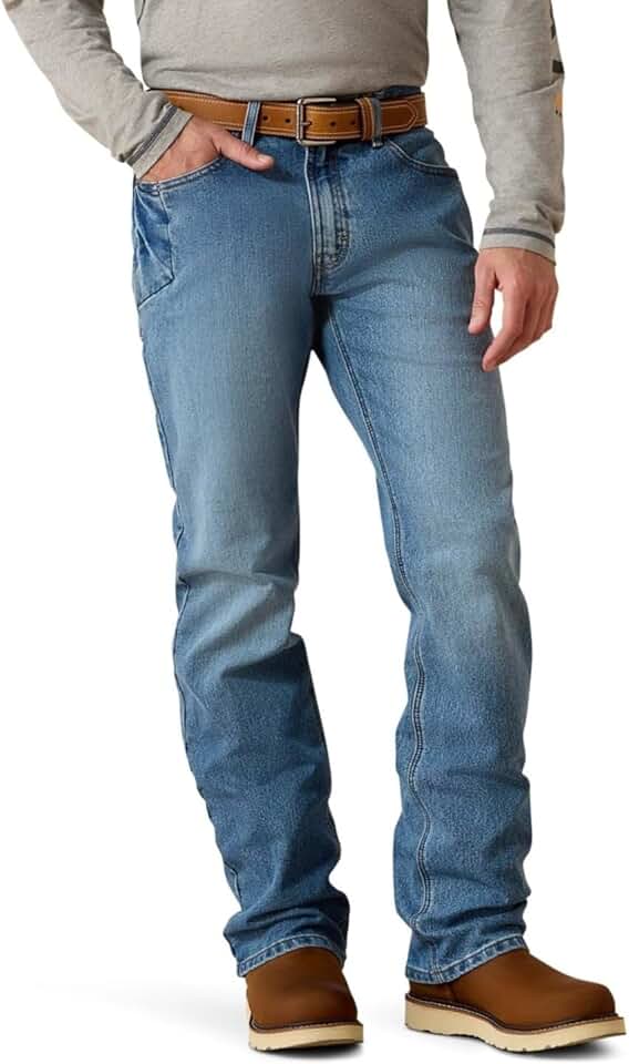 Men's Low Rise Boot Cut Work Jeans in Blue Haze
