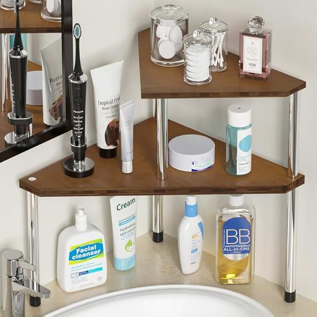 Bathroom and kitchen bamboo countertop organizer with two tiers