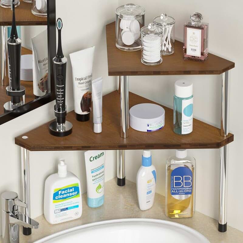 Bathroom and kitchen bamboo countertop organizer with two tiers