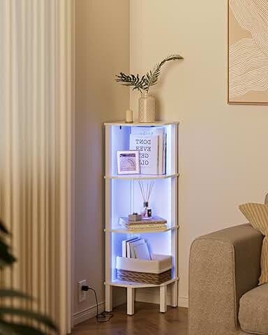 White 4-Tier Corner Shelf with Light for Living Room and Bedroom
