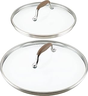 Two-piece 10 and 12 inch glass lid set with stainless steel and silicone handles