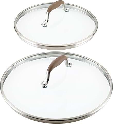 Two-piece 10 and 12 inch glass lid set with stainless steel and silicone handles