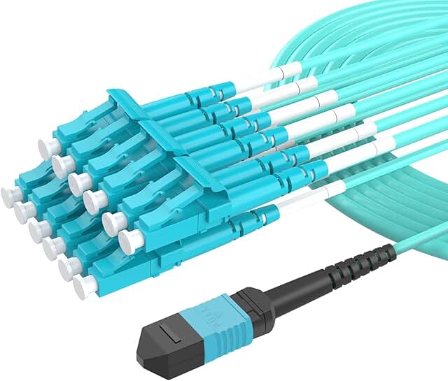 5m OM4 12-Core MPO-LC Fiber Patch Cord, Aqua