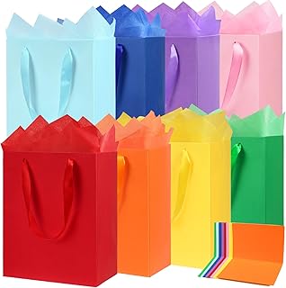 Set of 8 Rainbow Gift Bags with Handles and Tissue Paper