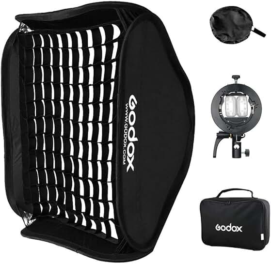 Foldable 80x80cm Flash Softbox Kit with Grid and Mount