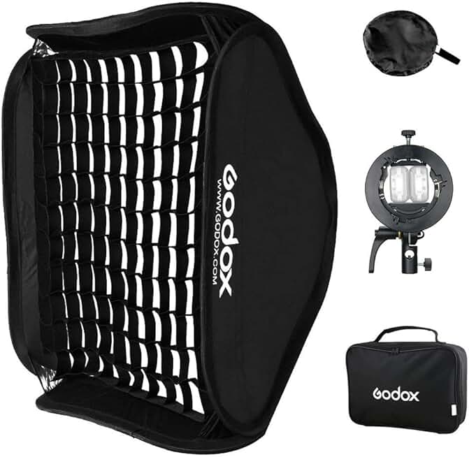 Foldable 80x80cm Flash Softbox Kit with Grid and Mount