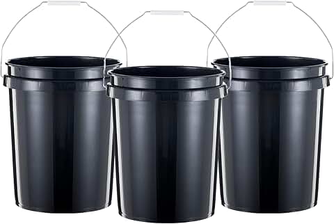 Heavy Duty 5-Gallon Plastic Buckets, 3 Pack