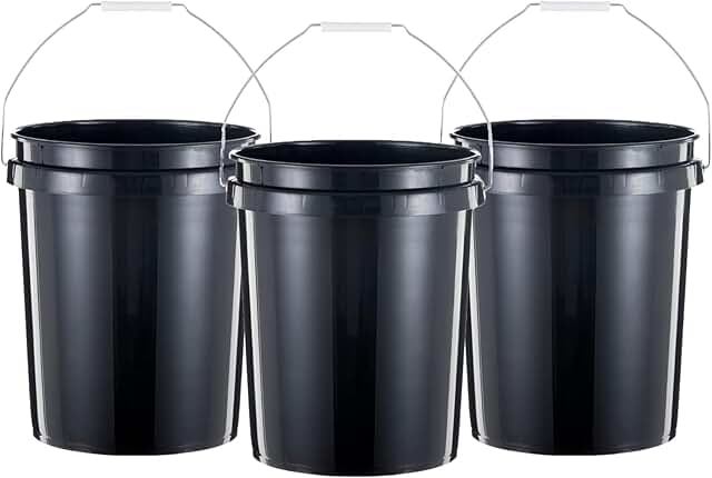 Heavy Duty 5-Gallon Plastic Buckets, 3 Pack