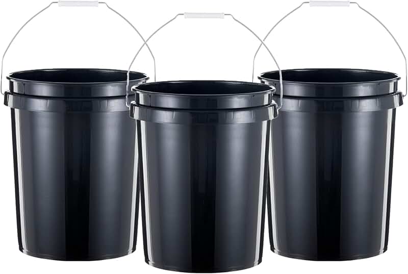 Heavy Duty 5-Gallon Plastic Buckets, 3 Pack