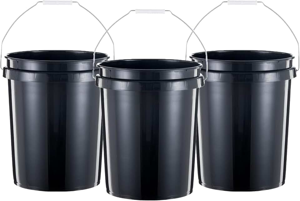 Heavy Duty 5-Gallon Plastic Buckets, 3 Pack