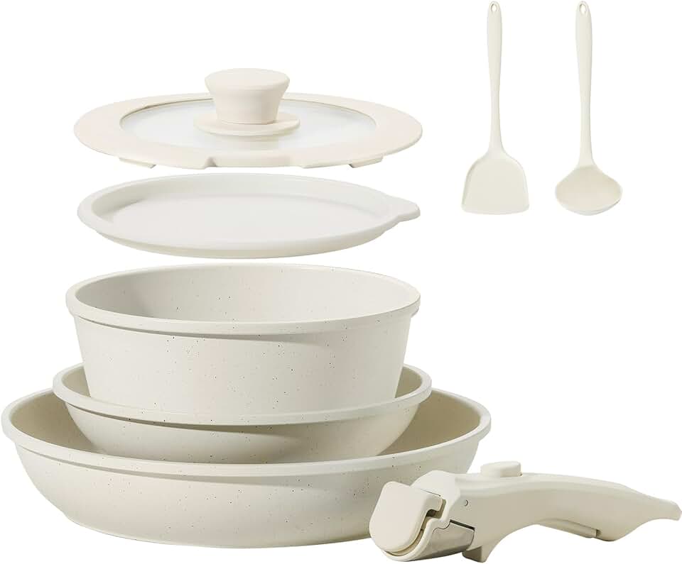 8-Piece Non-Stick Ceramic Cookware Set with Removable Handles