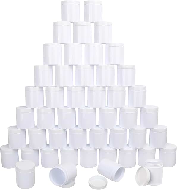 48 White Plastic Jars with Lids, 8.8oz