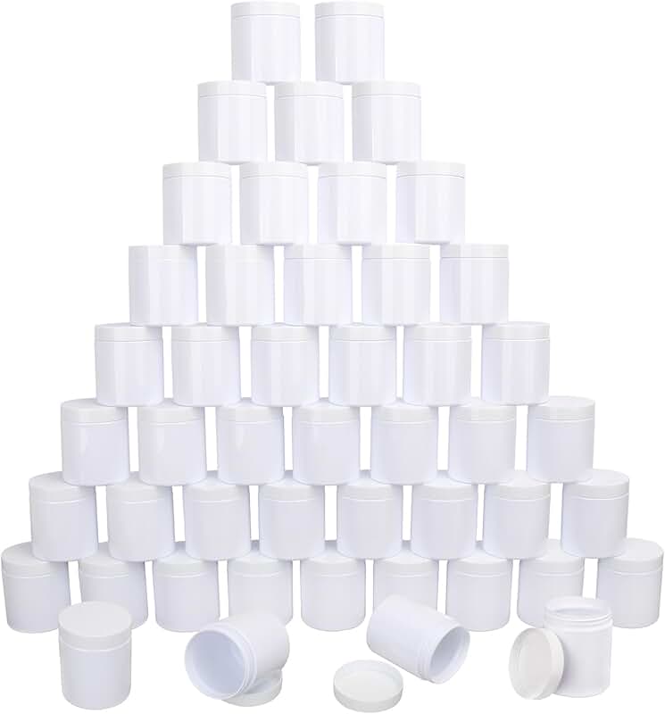 48 White Plastic Jars with Lids, 8.8oz