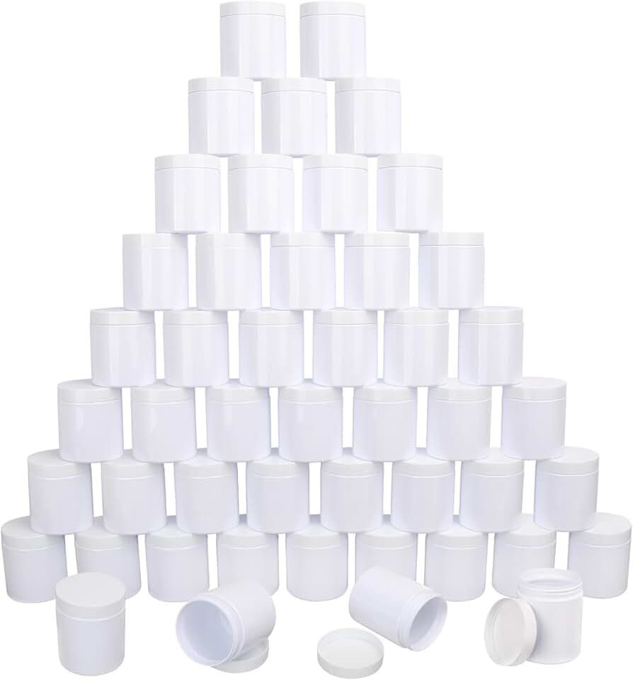 48 White Plastic Jars with Lids, 8.8oz