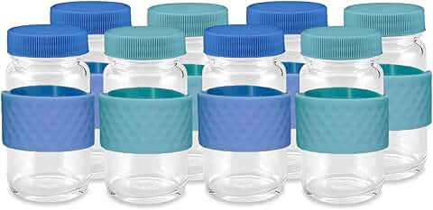 Clear 2oz Glass Juice Shot Bottles with Colored Lids and Silicone Bands