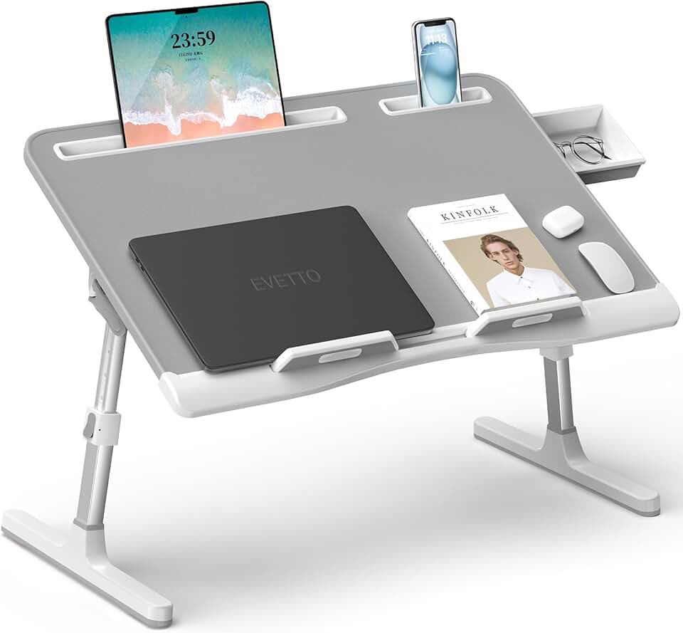 Large Leather Adjustable Bed Desk with Drawer and Stoppers