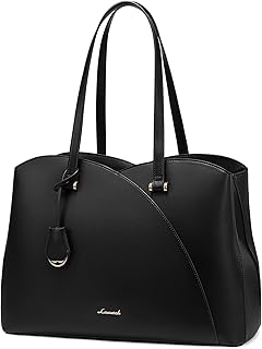 Large black leather tote for 15.6-inch laptops