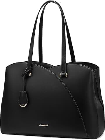 Large black leather tote for 15.6-inch laptops