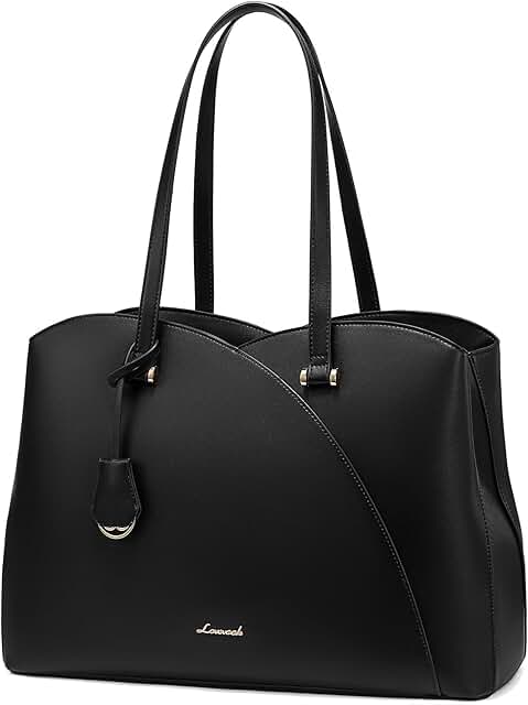 Large black leather tote for 15.6-inch laptops